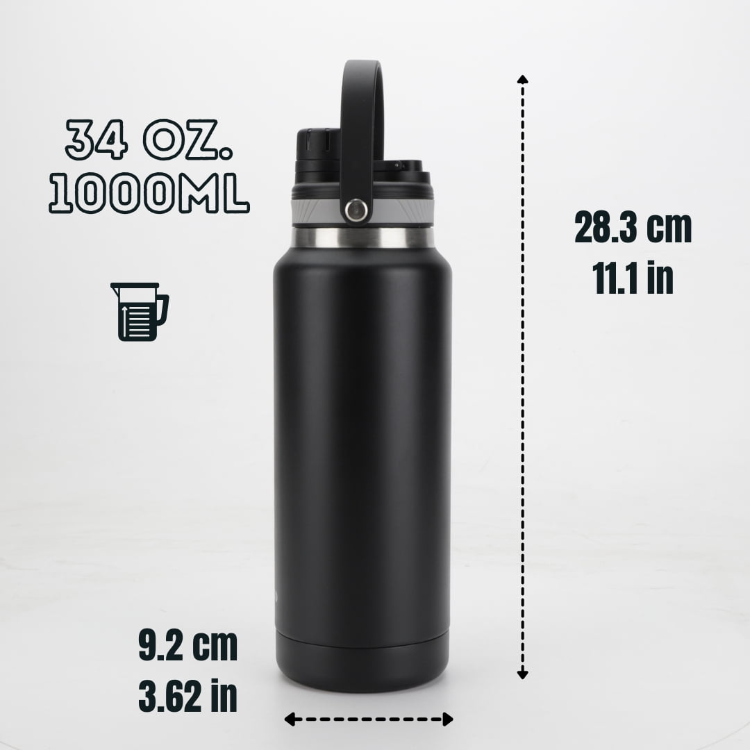 Ozizo Thermos for Water, 1 Liter Insulated Stainless Steel Bottle with Flip Top Lid, Leakproof Double Wall (2 Bottles)