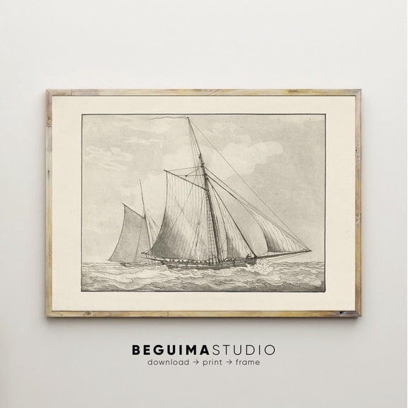 Wall Decor Sailboat Print Vintage Sea Sailing Poster Old, Unframed Poster