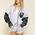 thumbnail image 2 of Womens Casual Turndown Collar Button Front Printed Patchwork Long Sleeve Pocket Shirt Top Blouses Fall Tops, 2 of 7