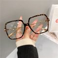 thumbnail image 1 of Fashion Oversized Square Eyewear Retro Womens Light Bloking Metal Frame Glasses Trend Optical Computer Eyeglasses Leopard, 1 of 5