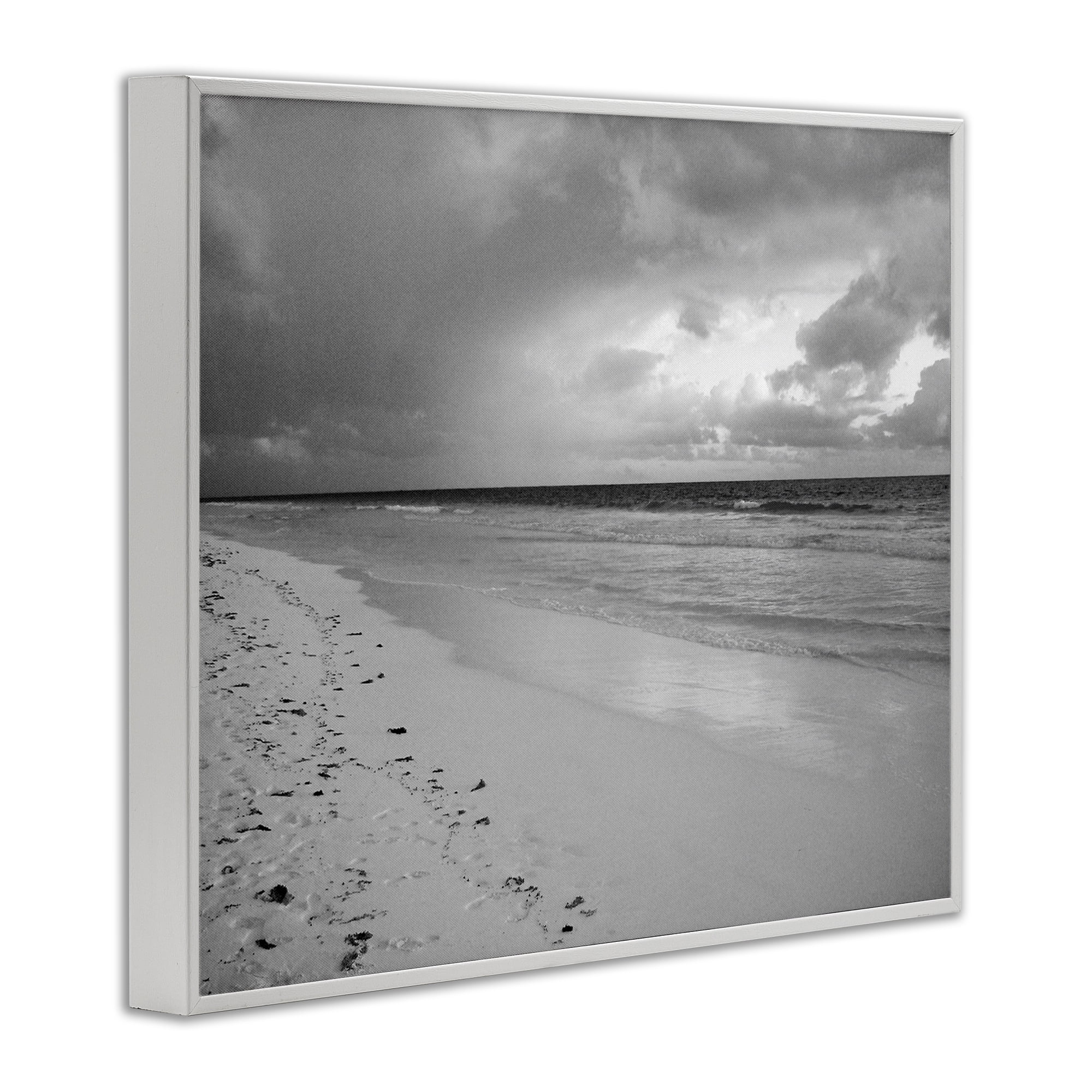 Stupell Industries Beach Shore with Footprints Coastal Photography White Framed Art Print Wall Art, 30 x 24
