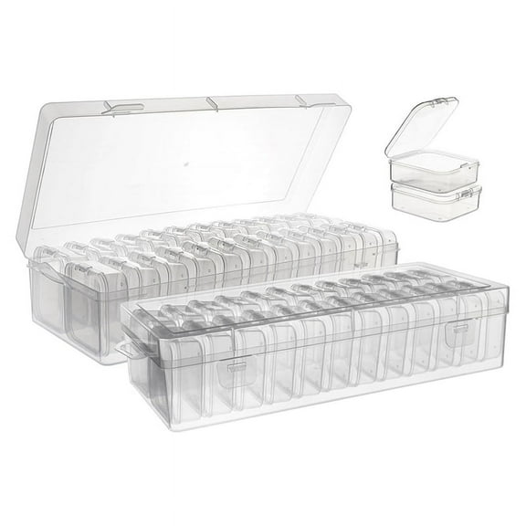 Bead Storage Containers, 48 Small Clear Plastic Bead Organizer Box with Hinged Lid, Craft Organizers and Storage 2 Sets