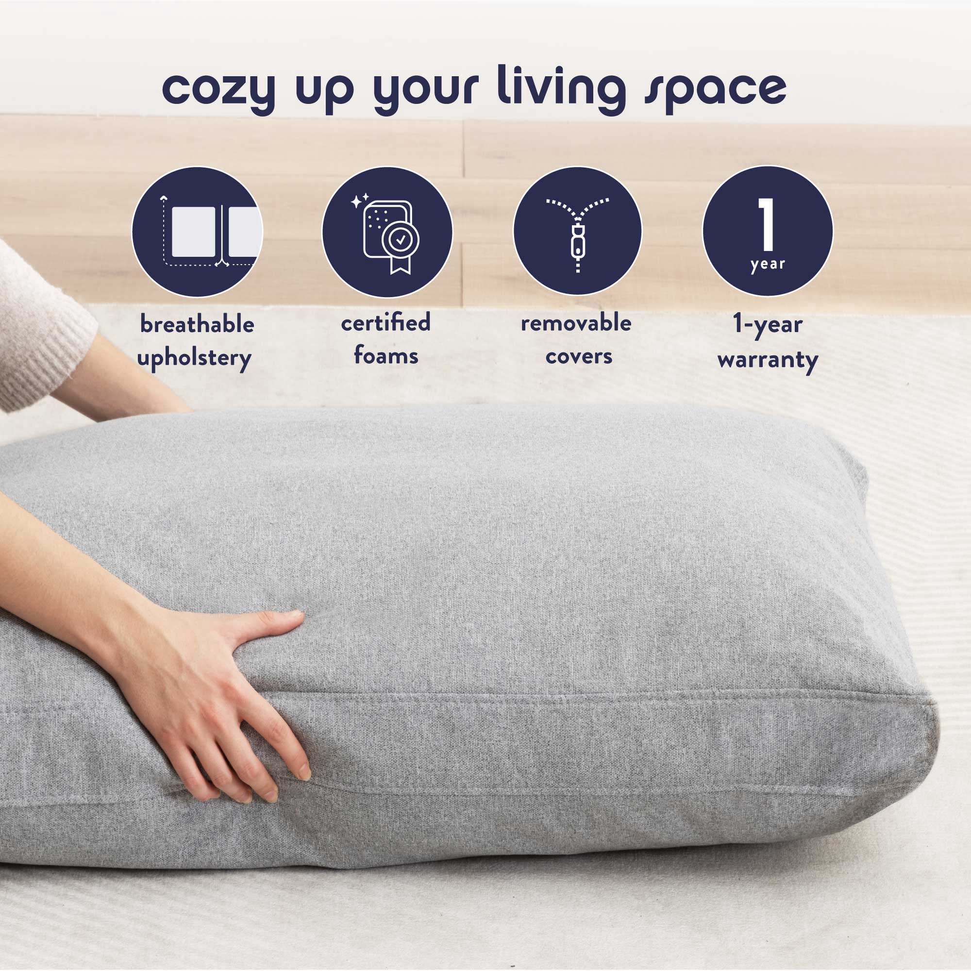 Liv Modern Upholstered Fabric Loveseat Sofa with Armrest Pockets, Light Gray