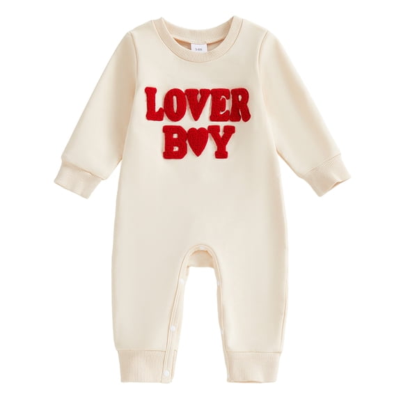 Zanarzt Baby Bodysuit Boy Long Sleeve Baby Boy Valentines Outfit Long Sleeve Letter Print Jumpsuit Romper Cute Spring Clothes Beige,0-3 Months