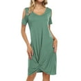 thumbnail image 6 of Women's Twist Knot T Shirt Dress Casual V Neck Cold Shoulder Knee Length Tunic Dresses, 6 of 7
