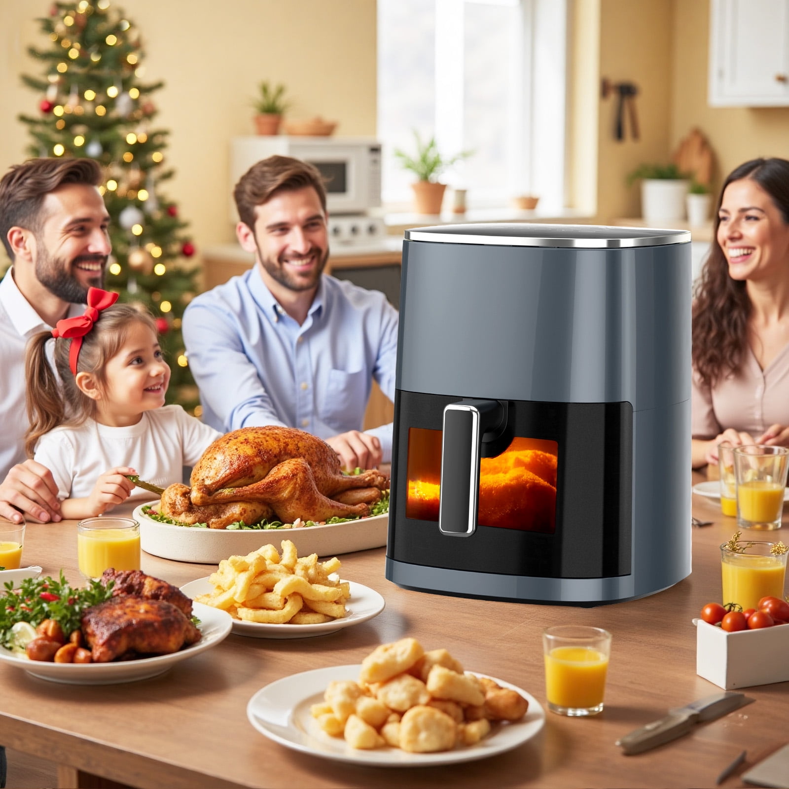 Sybels Air Fryer with Viewing Window, 6-Quart 12-in-1 Multi-Function Appliance for Air Frying, Roasting, Baking & Dehydrating, Gray