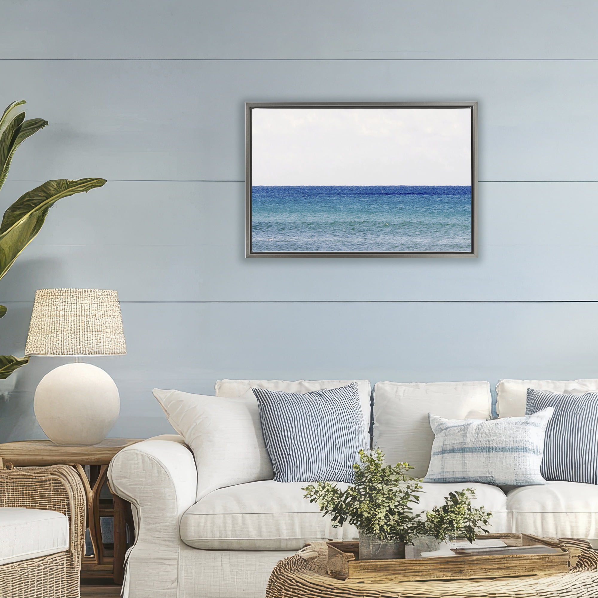 Stupell Industries Summer Seaside Escape Gray Framed Floater Canvas Wall Art, design by Gemma Bardot