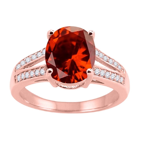 Mauli Jewels Rings for Women 2.52 Carat Oval Garnet and Diamond Ring 4-Prong 10K Rose Gold