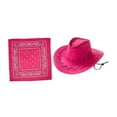 thumbnail image 4 of Sombrero de vaquero de ala ancha con bandana, accesorios para el sol, sombreros de vaquera para adultos Rosa oscuro, 4 of 9