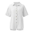 thumbnail image 4 of vigerkar Womens Linen Cotton Summer Casual 2 Piece Outfits Short Sleeve Button Down Shirts Drawstring Shorts Lounge sets White, L, 4 of 6
