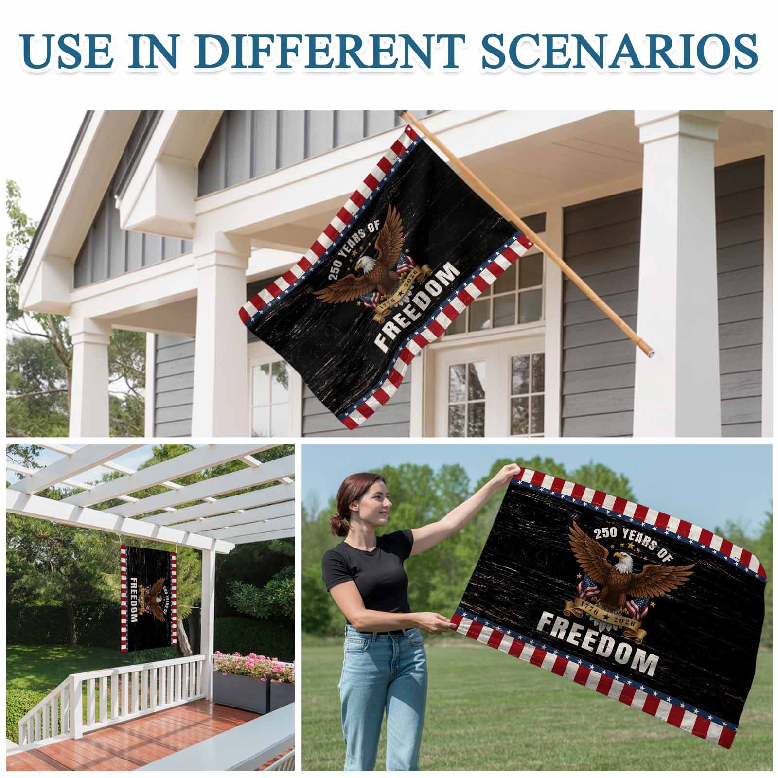 4th of July Flags for Outside 3x5 ft Freedom Eagle Outdoor Flags Double Sided Grommets House Banner Anniversary USA Flag Patio Yard Flag for Outdoor Party Porch Garden Independence Day Decor