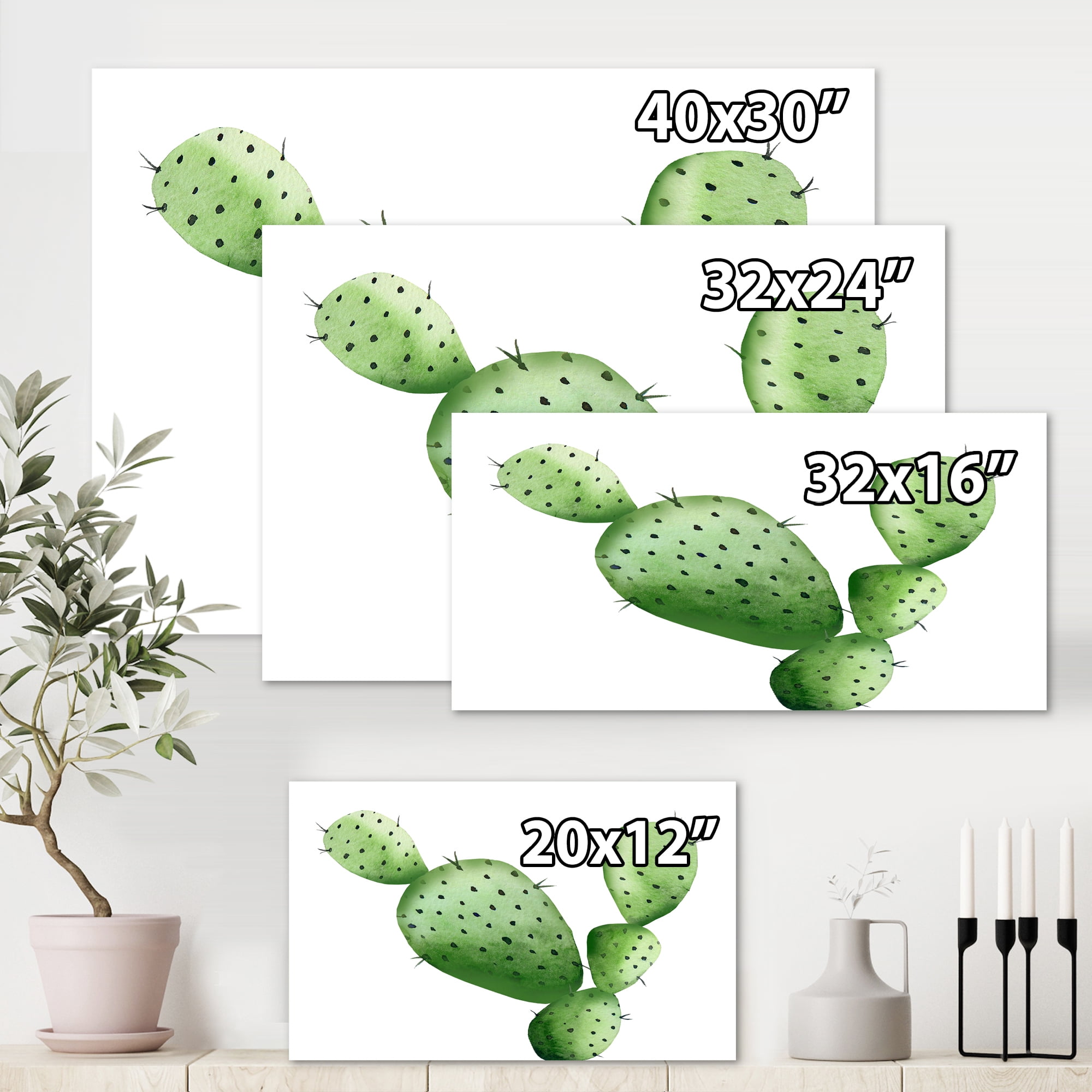 Designart ' Close Up Green Southwestern Cactus ' Tropical Canvas Wall Art Print