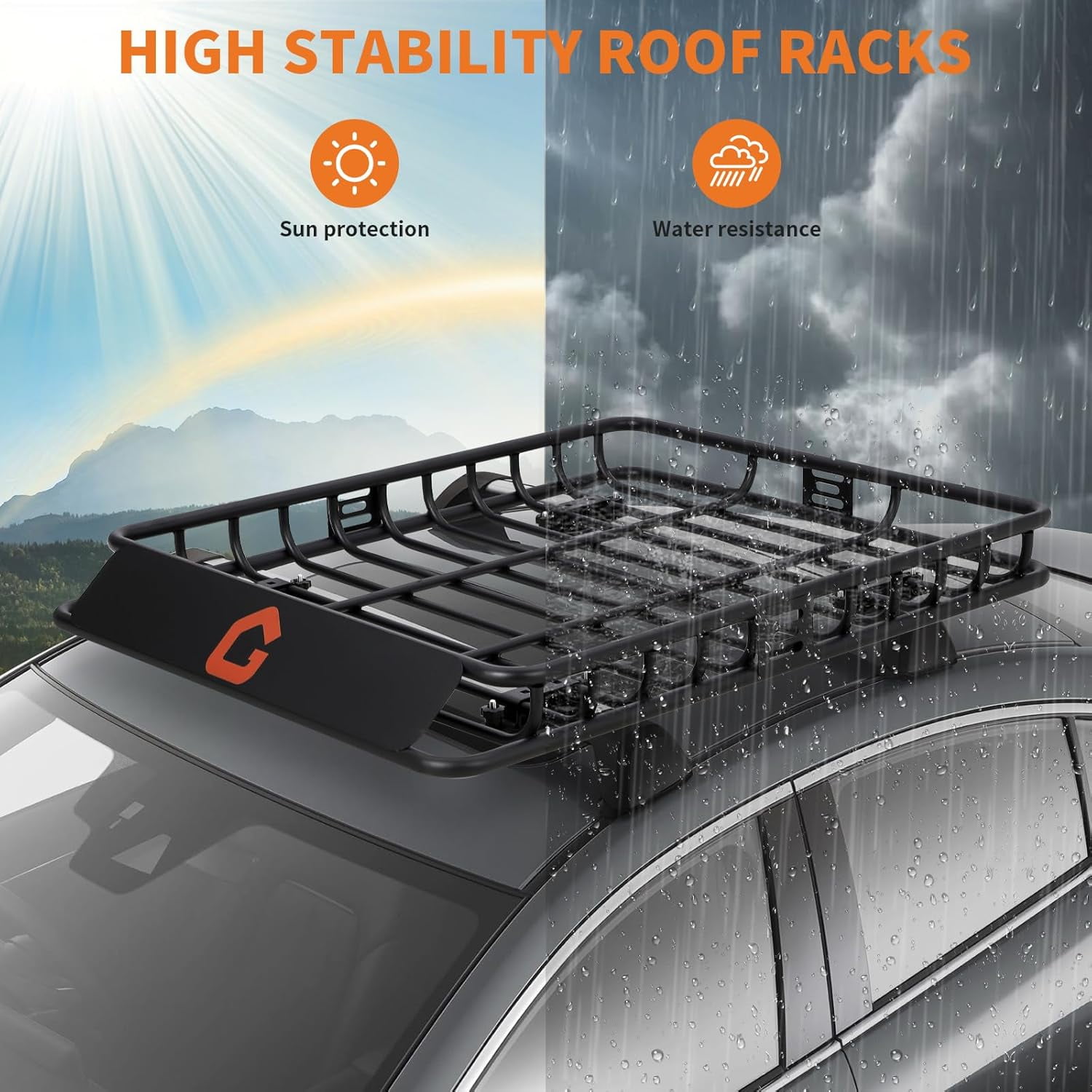 Acekid 46"x36" Roof Rack,Heavy Duty Car Rooftop Cargo Carrier Basket with Cargo Net,Luggage Holder with Extension for Universal,Pick Up Trucks,200lbs Capacity