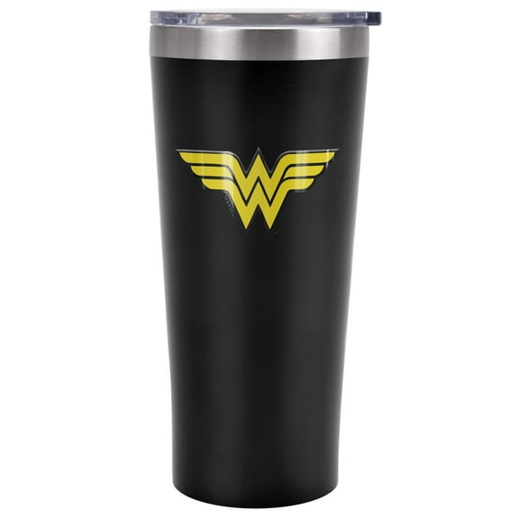 DCO Official Wonder Woman Logo 20 oz Travel Tumbler, Stainless Steel, Vacuum Insulated with Leak Resistant Slide-Lock Lid