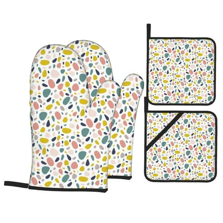

Oven Mitts and Pot Holders Sets 4 pcs Abstract colorful pebbles pattern Non-Slip Oven Gloves Potholders Soft Quilted Lining Heat Resistant Gloves Hot Pads for Kitchen Cooking Baking
