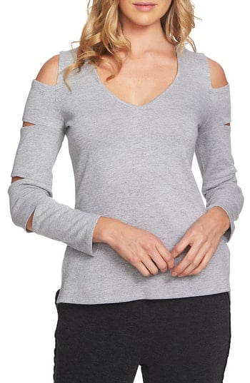 V-Neck Slit-Sleeve Sweater | Grey 