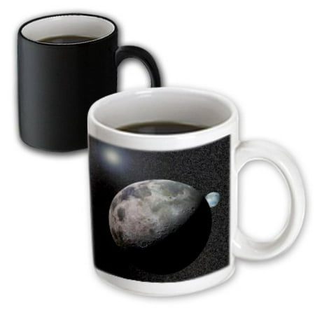 3dRose Moon Dance solar system scene of planet Earth and moon dancing in space orbit, Magic Transforming Mug,