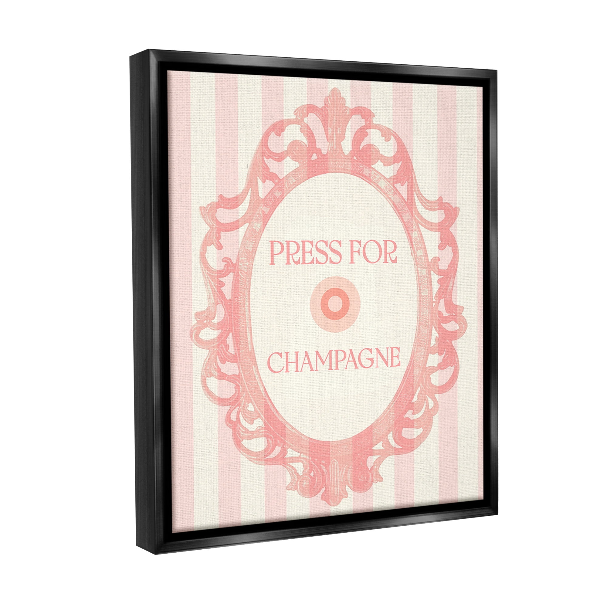Stupell Industries Champagne Button on Stripes Food & Beverage Painting Black Floater Framed Canvas Art Print Wall Art, 25 x 31