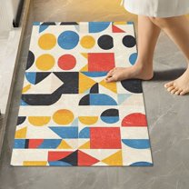 Yayeee Bath Rug for Bathroom Floor Non Slip Rectangle Fluffy Soft Absorbent Mat, 16"x24", Blue Geometric