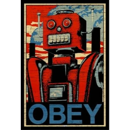 Art Tin - FRAMED Obey Robot 36x24 Graphic Art Print Poster Vintage Tin Overlord