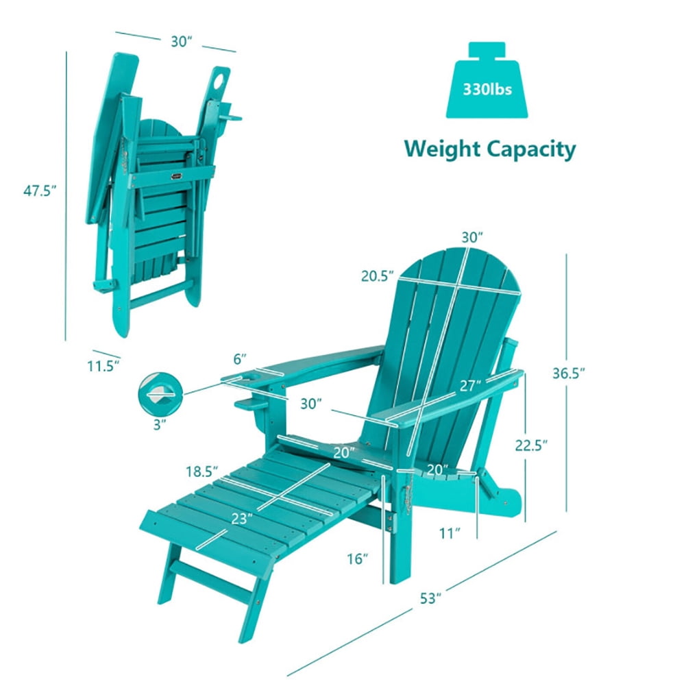 Aimee Lii Patio All-Weather Folding Chair with Pull-Out Ottoman, Outdoor Patio Furniture, Turquoise
