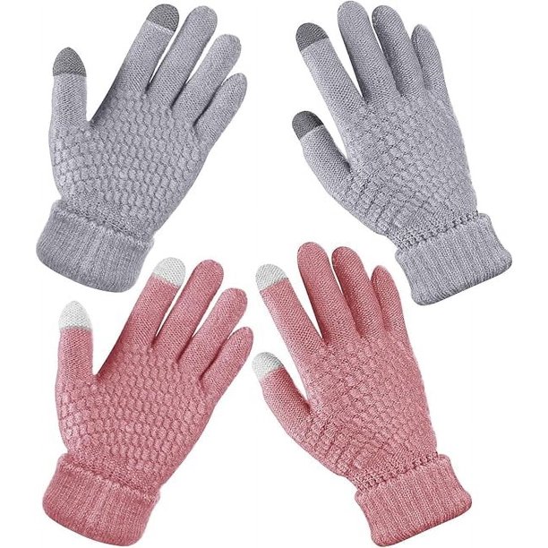 pares de guantes de invierno con pantalla táctil para mujer, guantes de punto cálidos con forro de lana y puños elásticos, guantes de invierno para enviar mensajes de texto para andar en bicicleta en