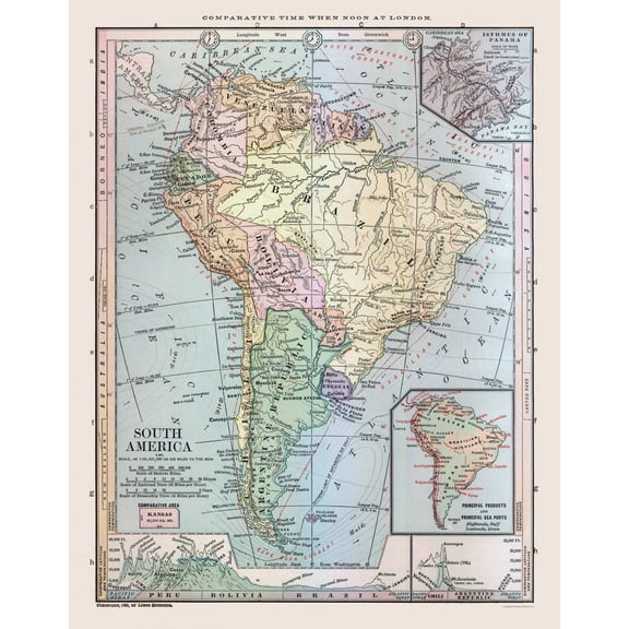 Historic Map - South America - Monteith 1882 - 23 x 29.40 - Vintage Wall Art