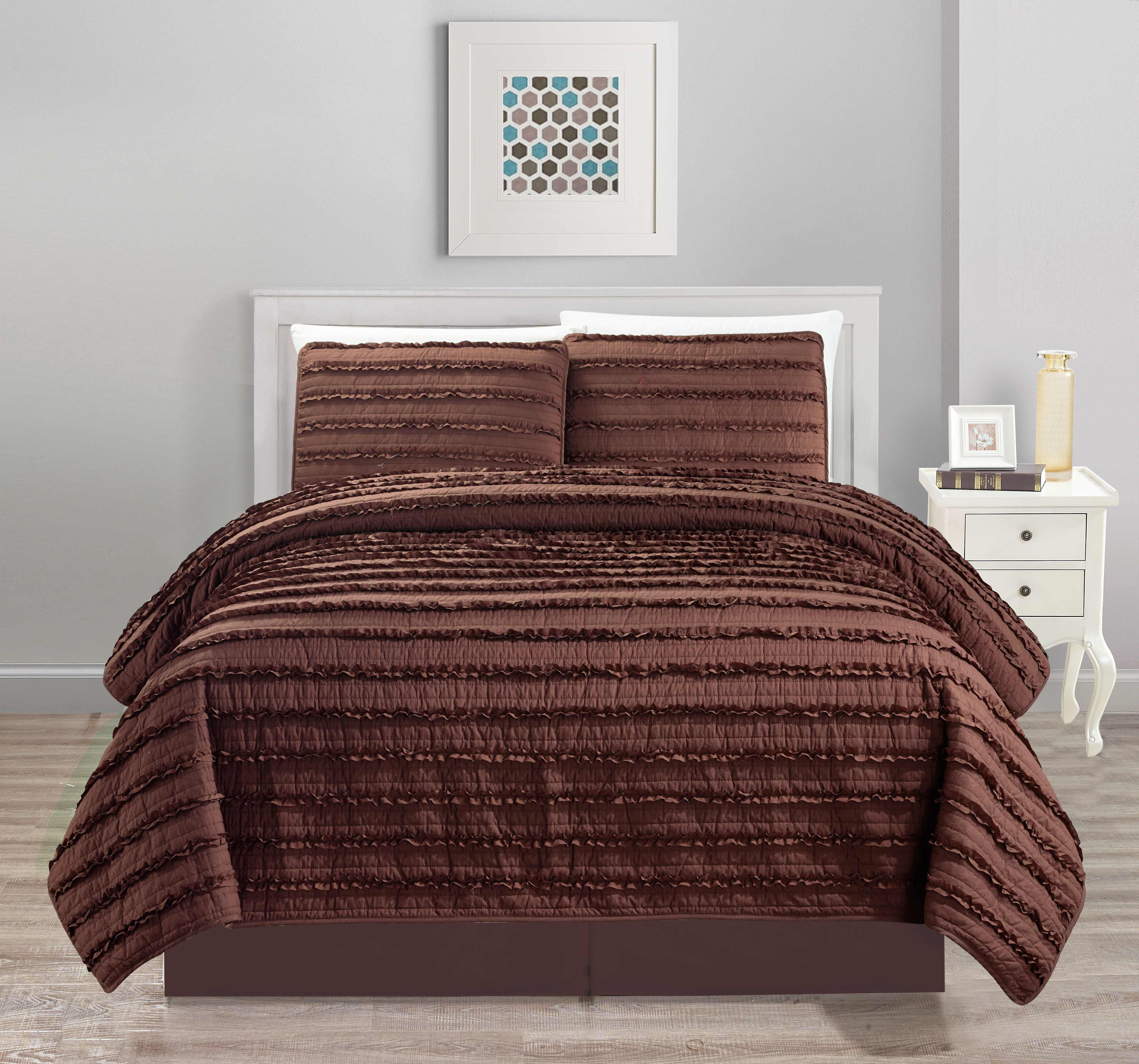 All American Collection New 4pc Pleated Ruffle Bedspread/Quilt Set with