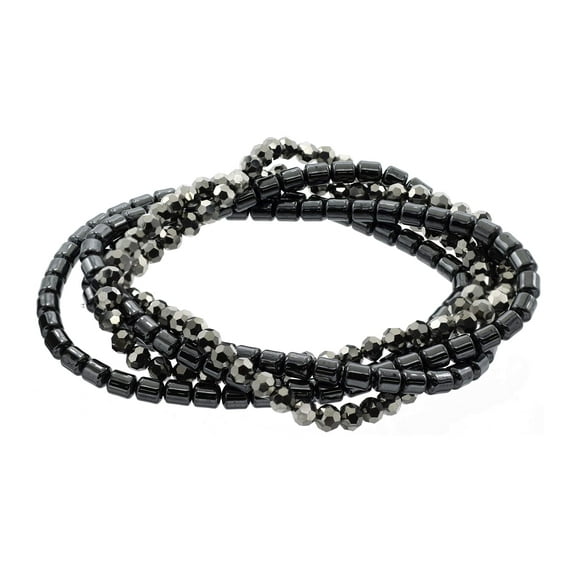 LTC Designs Metallic-Themed Stretch Bracelets Made with Hematite and Glass, 7.5" for Adults