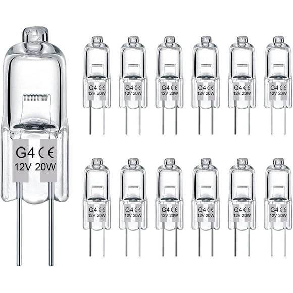 GFDYREE G4 Light Bulbs 20W 12V JC T3 Bi-Pin G4 Capsule Bulb, 12 Pack Crystal Clear Halogen Bulb 2 Pin, Dimmable 2700K Warm White with 2 Prong G4 Base for Landscape Lighting, Chandeliers, Des