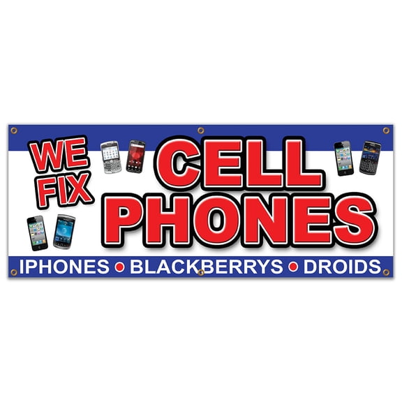 72" WE FIX CELL PHONES BANNER SIGN batteries screen smartphones repair brands