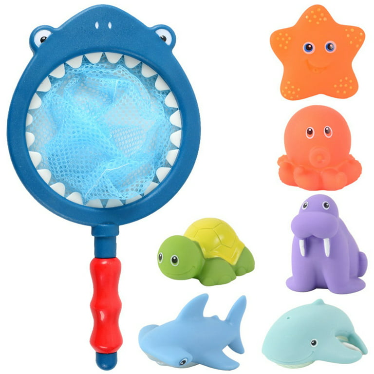 Bath Toy, Water Spraying Discoloration Floating Animals, Bathroom Pool  Accessory, Shark Fishing Play Set for Babies and Kids 