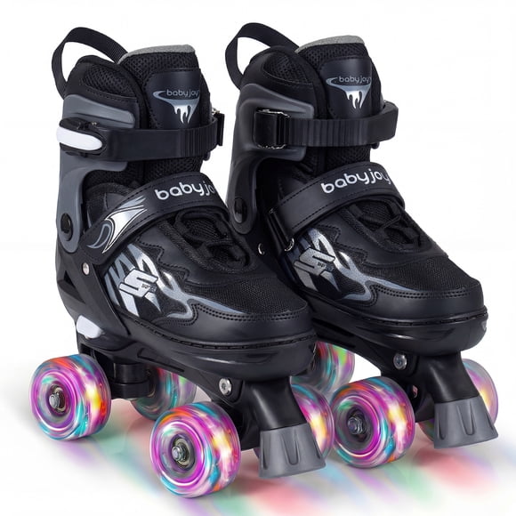 Gymax Kids Roller Skates 4 Sizes Adjustable Quad Skates w/Light-up Wheels for Ages 7-9 Black