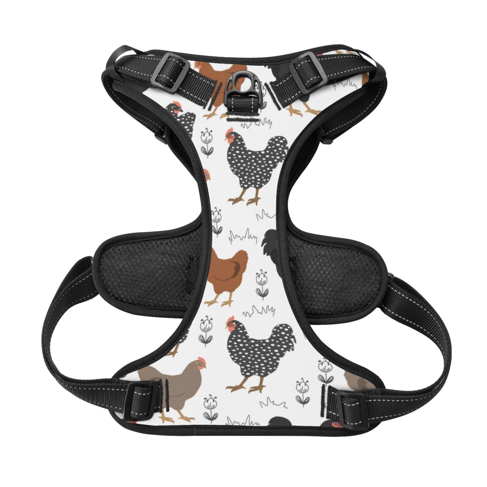 Kdxio Retro Rooster Print No Pull Dog Harness Adjustable Reflective Oxford Easy Control Medium Large Dog Harness for Training and Everyday-X-Large