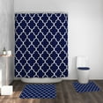 thumbnail image 2 of 4-Piece Geometric Pattern Bathroom Sets with Non-Slip Rug, Toilet Lid Cover, Bath Mat and 12 Hooks, 71*71inch Shower Curtain Durable Waterproof Bath Curtain (Blue), 2 of 12