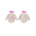 thumbnail image 2 of Cjfdfy Newborn Girl Outfit Long Sleeve Crew Neck Letters Bow Romper With Hairband Fall Clothes Aunties Bestie Baby Girl Clothes Letter Embroidery Waffle Fall Bodysuit Coming Home Outfit, 2 of 9