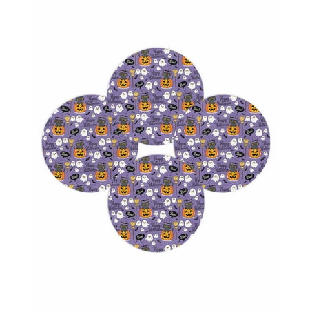 Halloween Round Placemats Set of 4 Boo Ghost Place Mats Washable Woven Placemat Black Cat Pumpkin Broom Bats Purple Circle Braided Table Mat for Kitchen Dining Table Holiday Party Home Decor 15 Inch