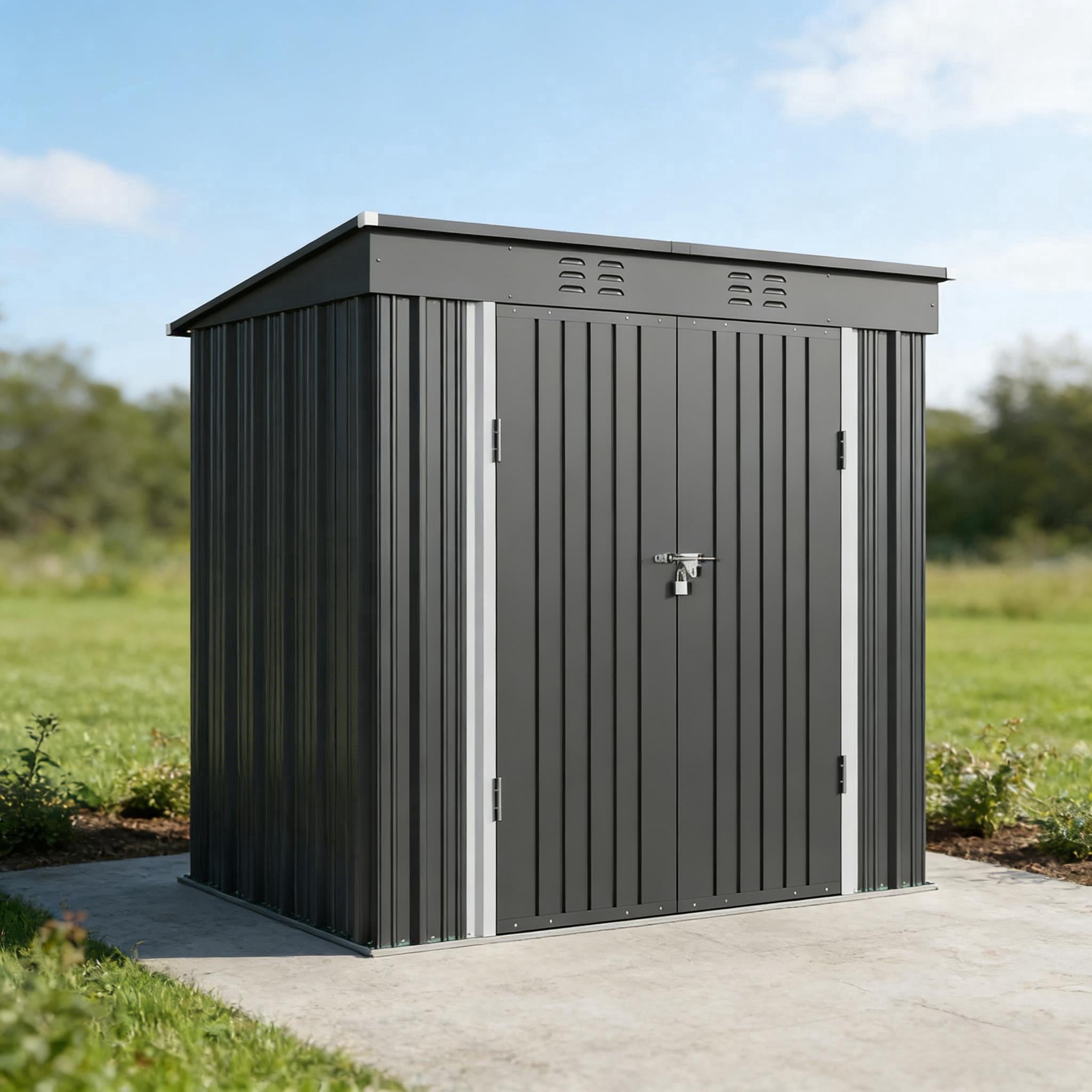Asofer 6'x4' Outdoor Storage Shed, Heavy Duty Metal Garden Shed with Lockable Door, Waterproof & UV Resistant Galvanized Steel for Patio, Lawn, Bike, Tools, Black