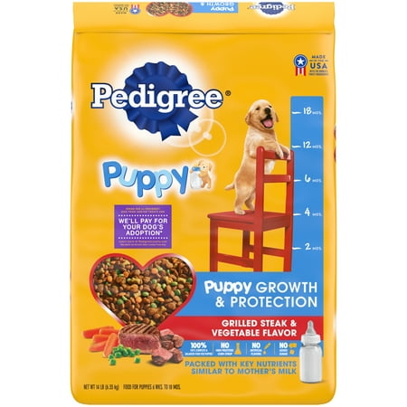 Pedigree Puppy Growth & Protection Grilled Steak & Vegetable Flavor Dry Dog Food for Puppy, 14 lb. Bag