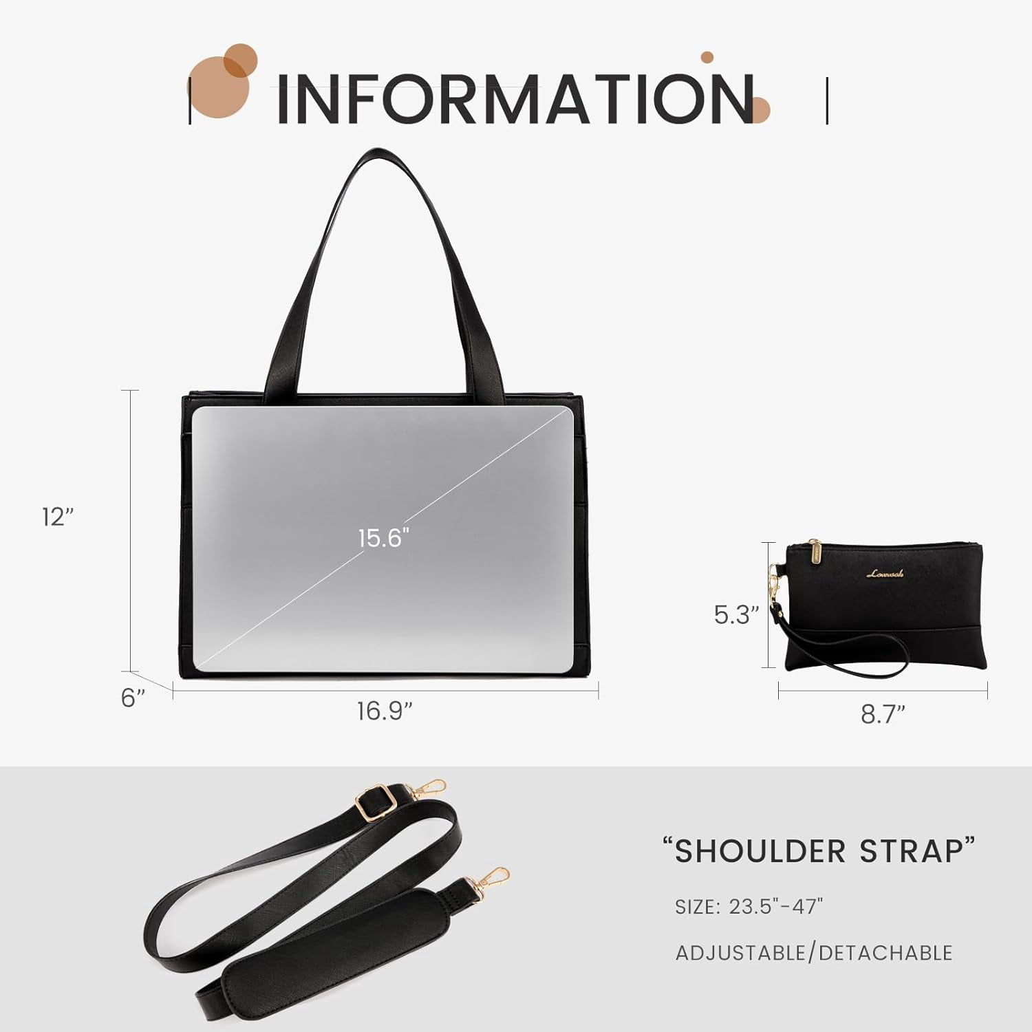 LOVEVOOK Laptop Bag for Women 15.6 Inch Tote Work Professional Leather Computer Briefcase Waterproof Handbag Shoulder Large Capacity Business Teacher Office Crossbody Purse