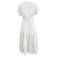 thumbnail image 5 of Women's Casual Summer Dress V Neck Bohemian Flowy Tie Waist Solid Color Short Sleeve Dress For Daily Wear With Jacquard Fabric, 5 of 5
