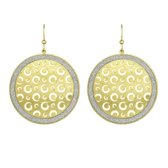 Gold Tone Metal Dial Swirl Cutout Circle Earring