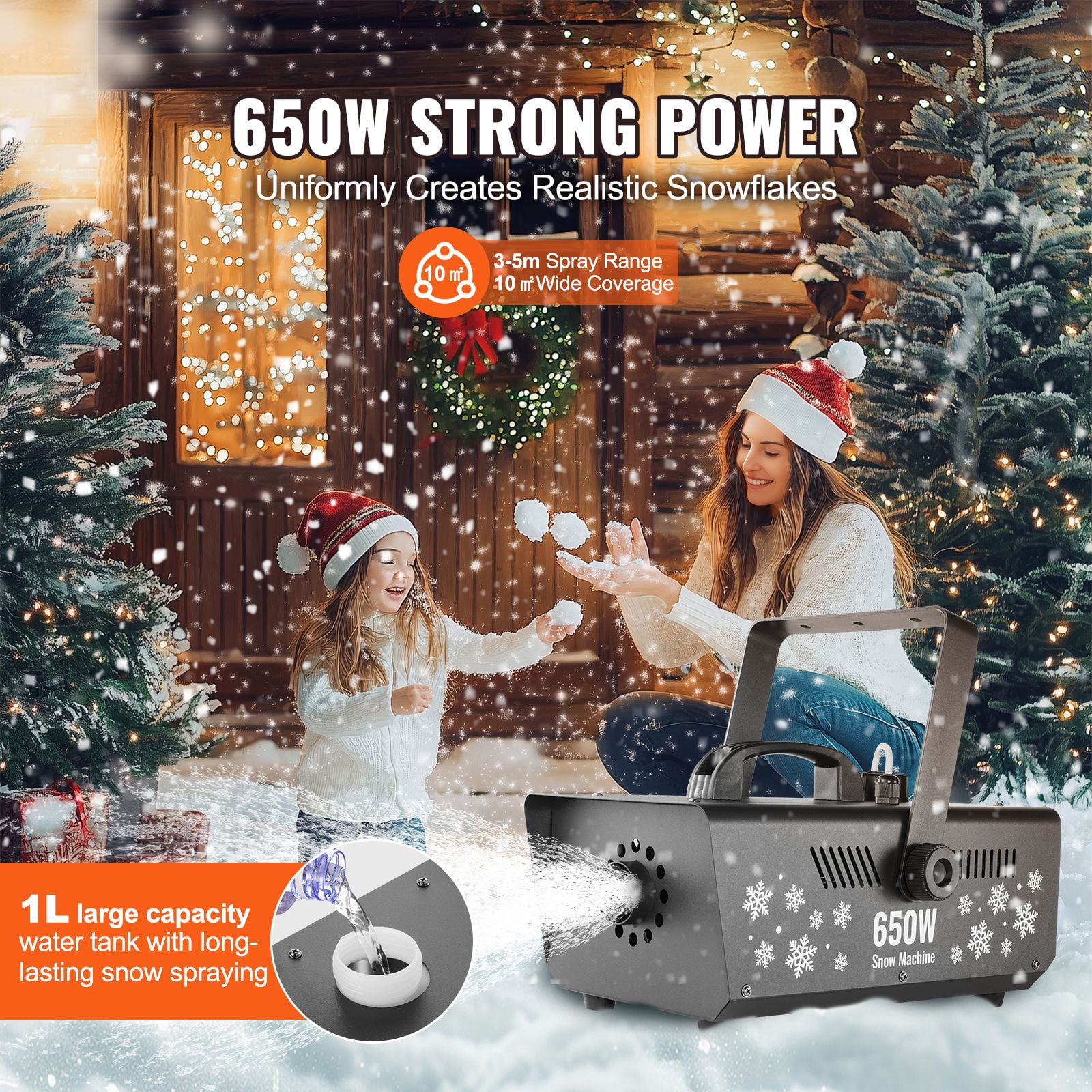 Snow Machine, 650W Wireless Remote Control Snow Maker Machine with 1L Tank High Output Portable Artificial Snowflake Machines for Christmas Holidays Parties Wedding Stage Effect