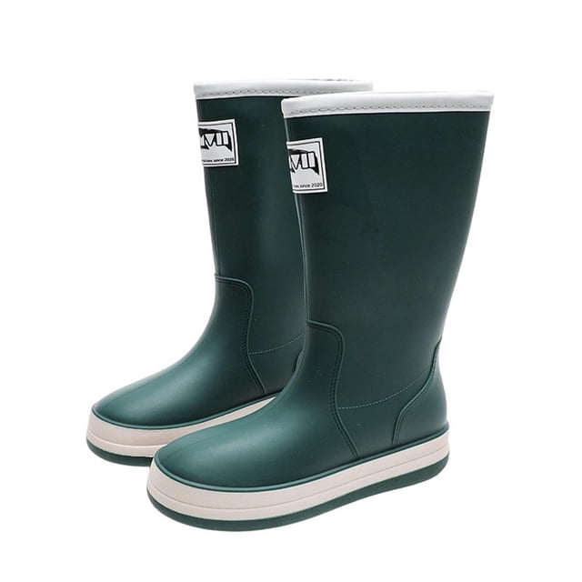 Green Womens High Top Rain Boots With Solid Color Waterproof Design Thick Sole Comfortable For Spring Summer Rainy Everyday Wear Size 39