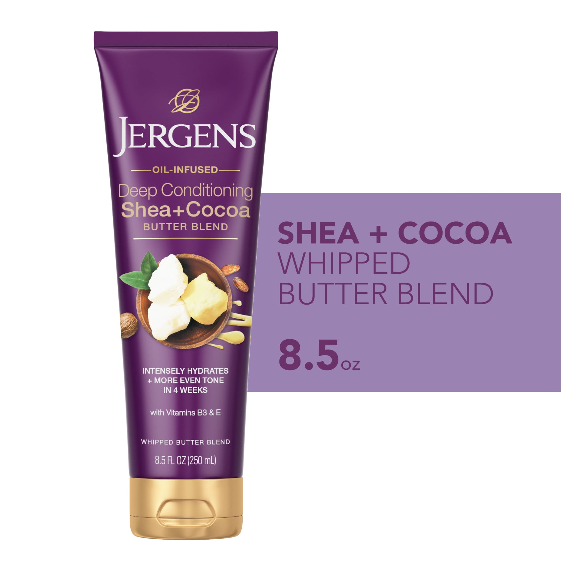 Jergens Shea + Cocoa Butter Body Lotion for Dry Skin, Deep Conditioning Moisturizer, with Vitamins E & B3, 8.5 oz