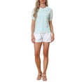thumbnail image 2 of Blusa de botones de cuadros con cuello Peter Pan y volantes INSPIRE CHIC para mujer, talla XS, color azul, 2 of 6