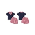thumbnail image 2 of BemeyourBBs Toddler Baby Boy Back to School Outfit Kids Kindergarten Outfits Little Baby Boy Summer Clothes Short Sleeve Apple in Truck Embroidery Collar Shirt Tops with Plaid Pockets Shorts 2Pcs Set, 2 of 9