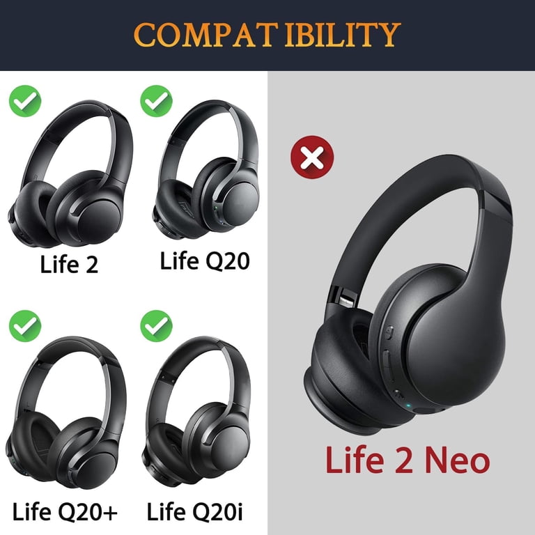 Replacement Earpads For Anker Soundcore Life Q20/Q20BT Headphones - Super Soft Protein Leather Memory Foam Cushions
