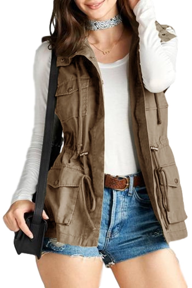 PacificPlex - Women's Cotton Cargo Utility Vest (1X, Khaki) - Walmart ...