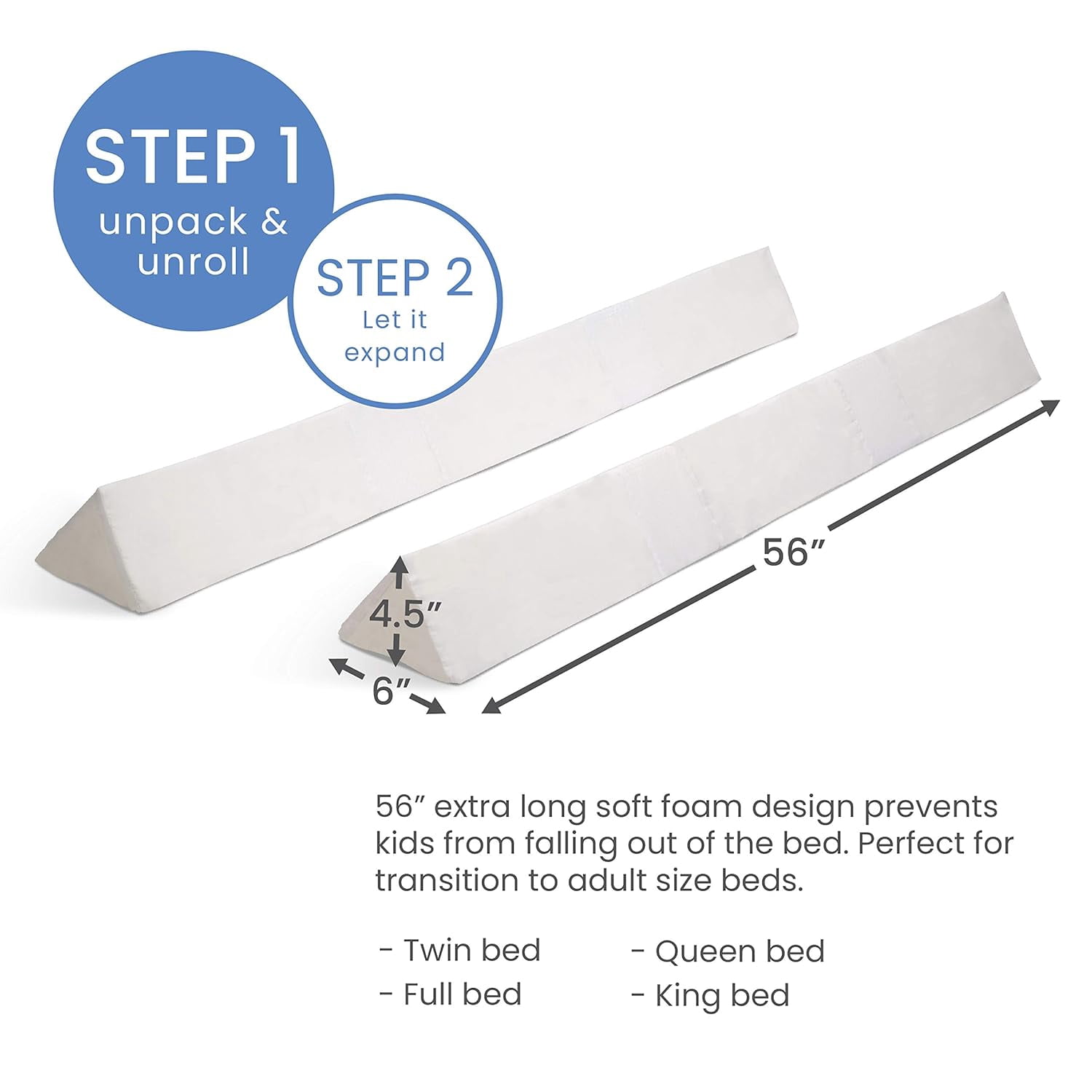 Delta Children Extra Long Foam Bedrail Bumper - Guardrail for Toddlers & Kids with Water-Resistant, Non-Slip & Machine Washable Cover - 2pk, White Extra Long - Pack of